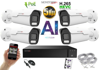 Monitorrs Security park AI IP 4 kamerový set 5 Mpix WTube (6185K4)